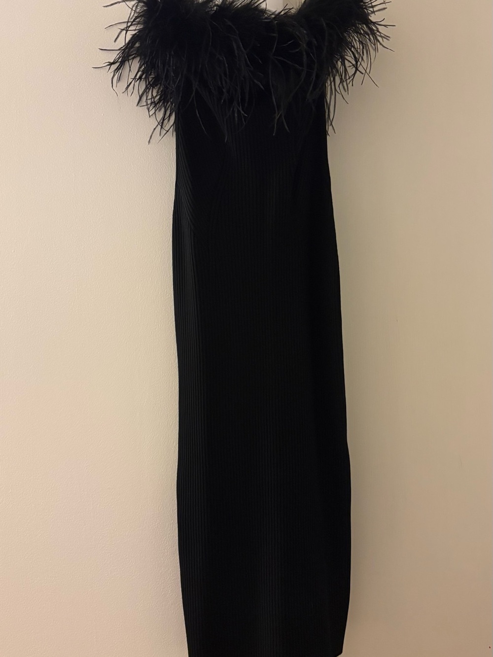 Milly Black Feather-Trim Ribbed Midi Dress